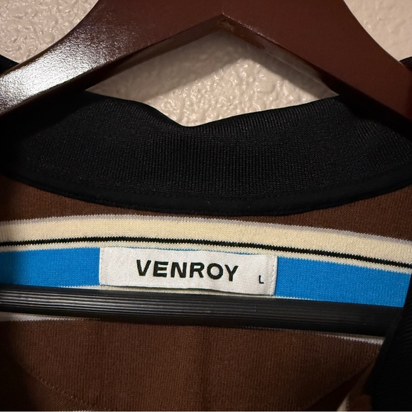 NWOT VENROY Striped Jersey Polo Striped Retro Rugby Long Sleeve Cropped Top L - Picture 5 of 7